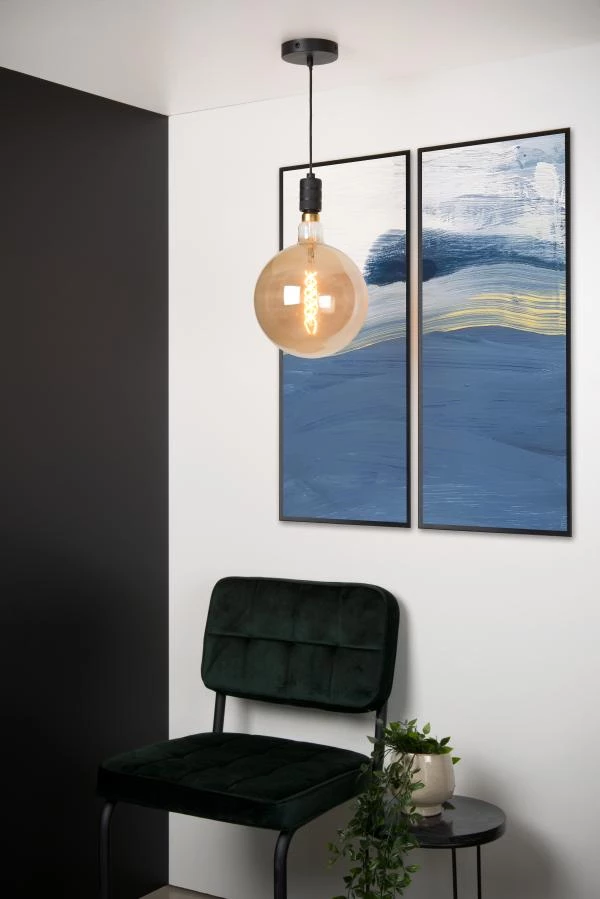 Lucide JOVA - Pendant light - Ø 12 cm - 1xE27 - Black - ambiance 1